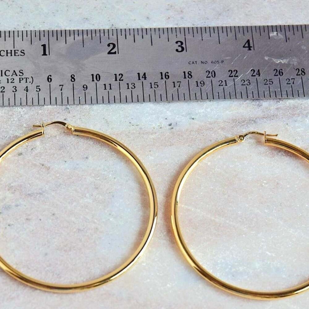 Italian Made 14K Gold Over Sterling Silver Smooth Round Hoop Earrings 2.5"